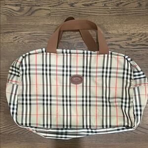 Burberry Beige and Red Checkered Tote